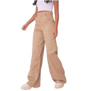 Pretty Little Thing Tall Extreme Wide Leg Khaki Trousers 8 Tall NWT